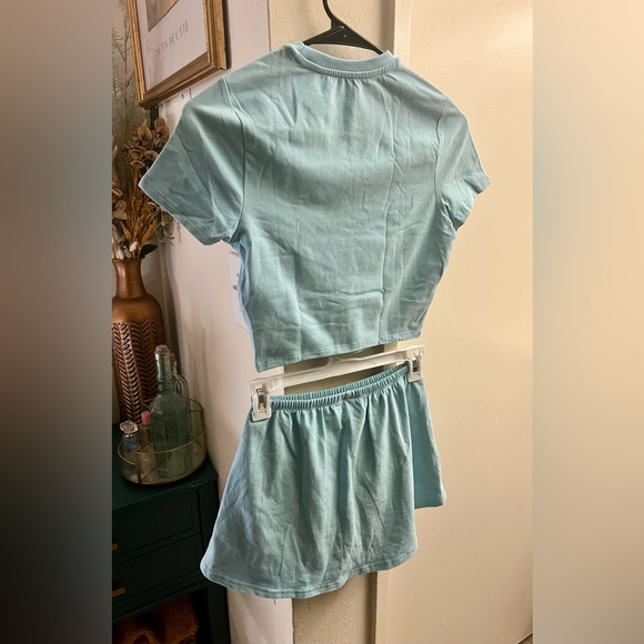 YoungLA Light Baby Blue Cropped Baby Tee and Matching Skort Set- LIKE NEW - Picture 9 of 12